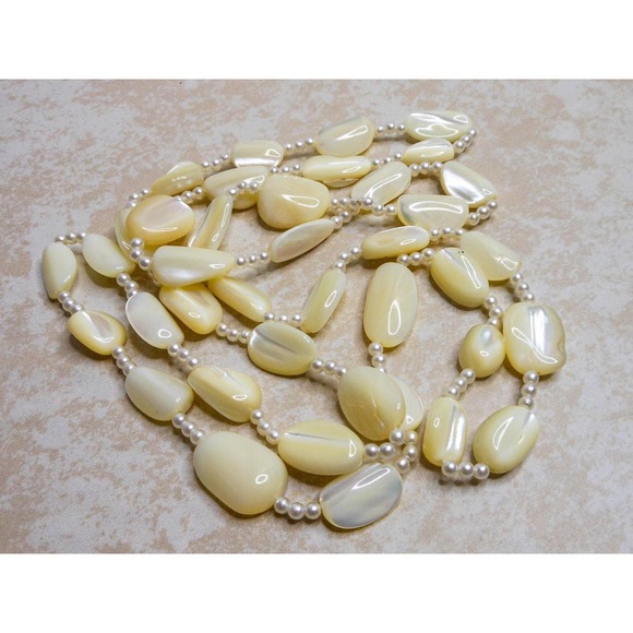 Vintage Carved White Mother of Pearl Bead  Long Versatile Layering Necklace - Picture 5 of 8